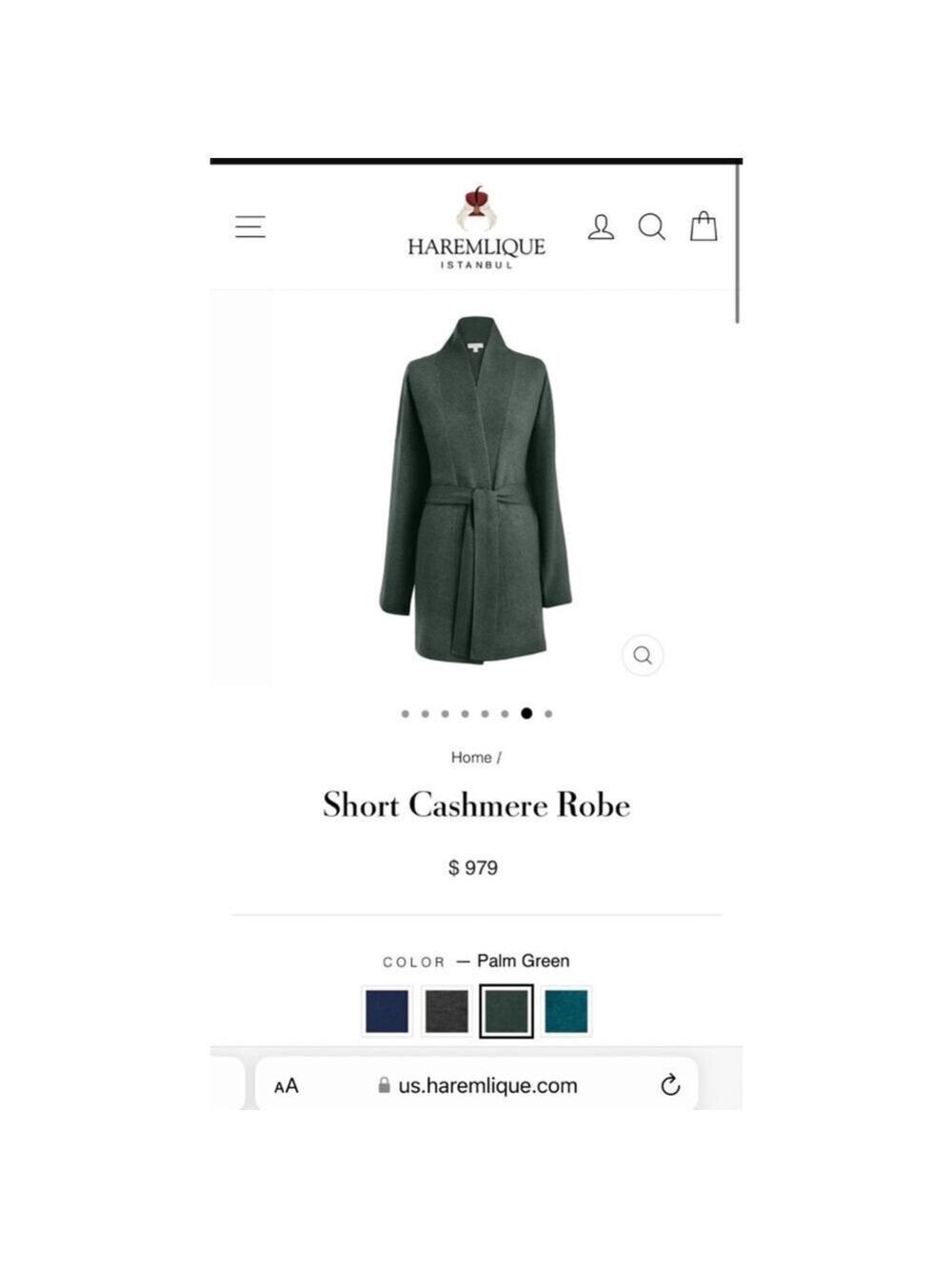 Women's HAREMLIQUE Cashmere Long Cardigan or Short Robe, S, Green